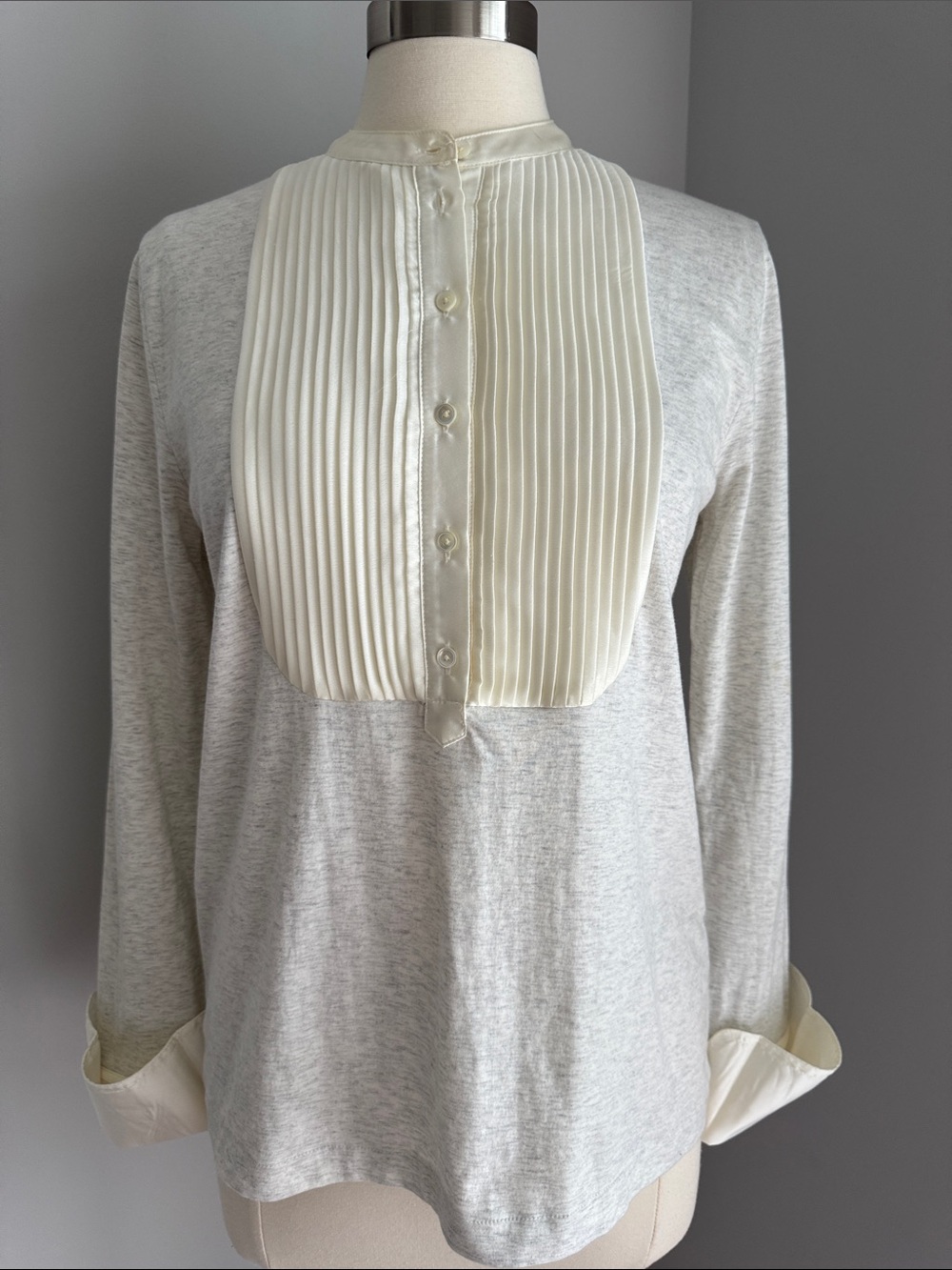 J. Crew NWOT Heather Grey Tuxedo Front Cuffed Popover Tee
Medium